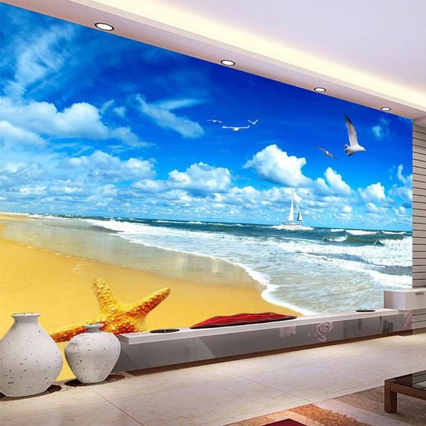 

wallpapers dropship 3d wallpaper beautiful blue sky beach seaside landscape po nature tv backdrop wall mural home decor