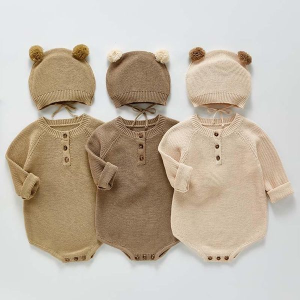 

rompers born baby autumn knit jumpsuit for boy and girl cute hat sweater romper long sleeve clothes outfits, Blue