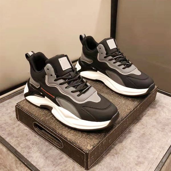 

fashion designer men casual shoes exquisite leather patchwork color low cut lace up breathable running sports trainers leisure man outdoor b, Black