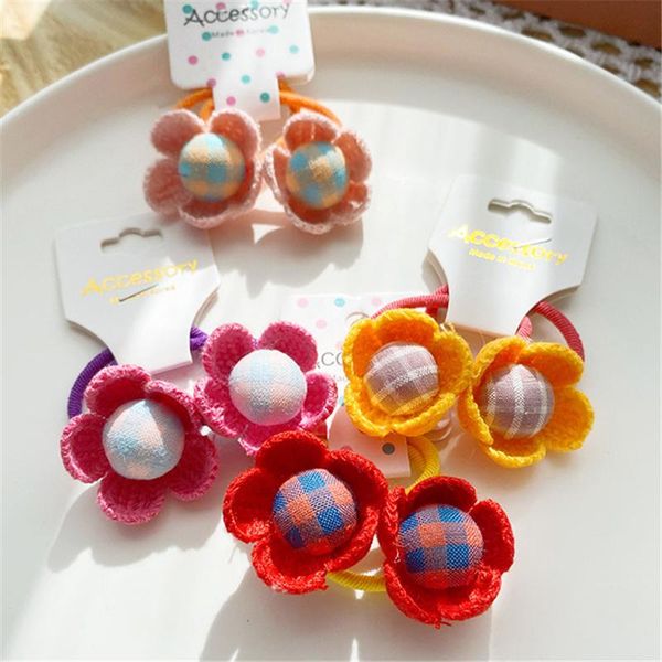 

hair accessories 5pair/lot wool knit flower ropes elastic rubber bands cute girls pin children clips kid headwear, Slivery;white