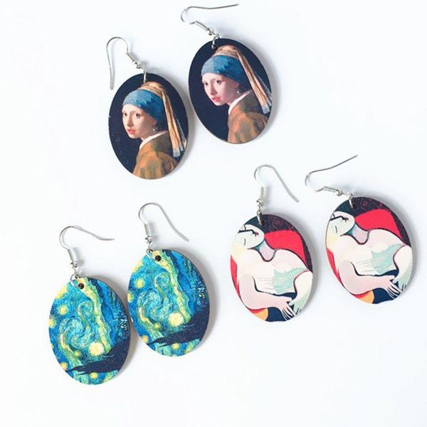 

dangle & chandelier 1 pair creative vintage oil painting earrings minimalism cartoon design female ear hooks danglers jewelry gift, Silver