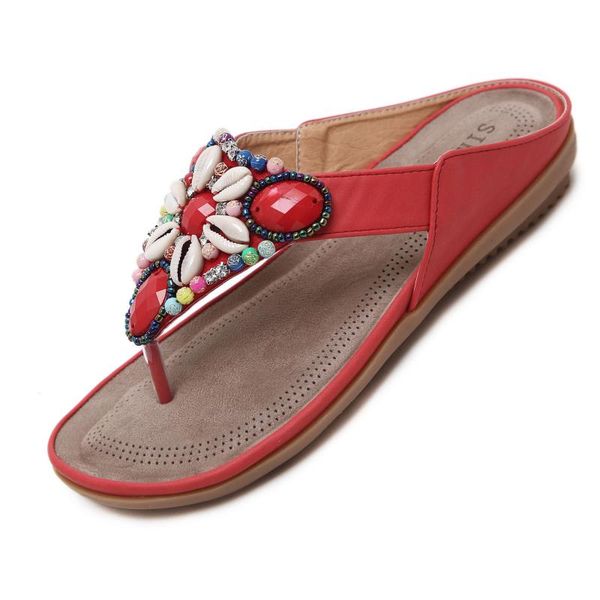 

slippers size 35-45 retro bohemian women's fashion sewing beach shoes rhinestone design summer soft paltform clip toe, Black