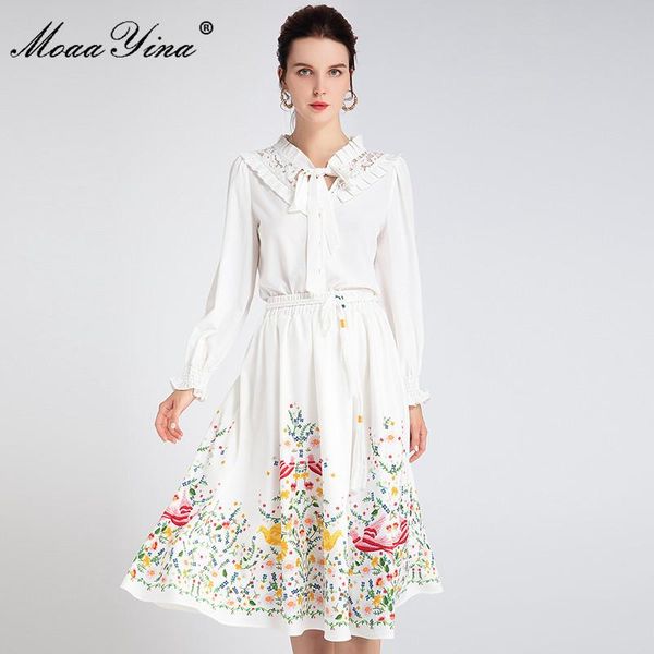

women's tracksuits moaayina fashion designer suit spring autumn women long sleeve +floral animal embroidery skirts two-piece set, Gray