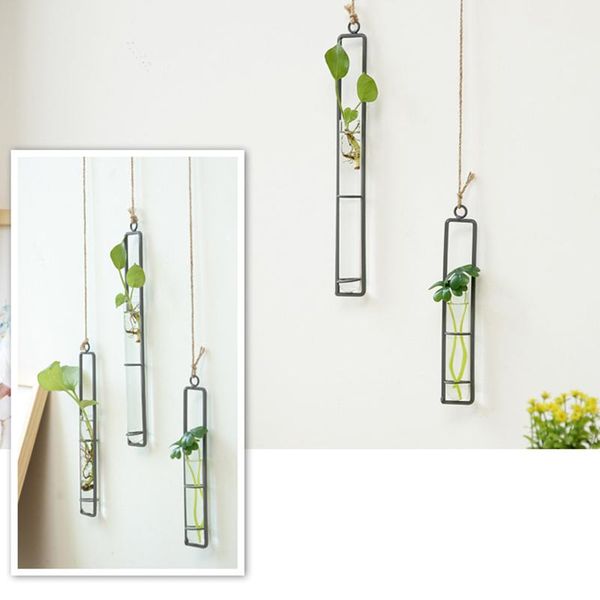 

vases iron art flower vase diy hydroponic plants floral glass test tube wall hanging transparent bottle home office decor
