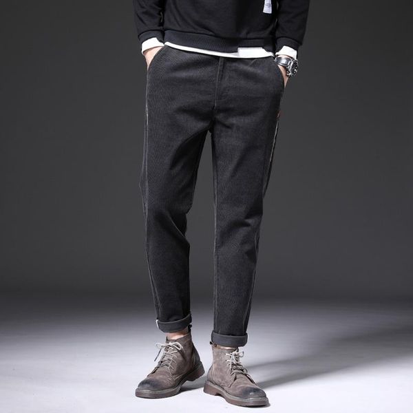 

men's pants 2021 autumn winter mens casual pant high stretch elastic fabric skinny slim cutting trouser pocket plus size, Black