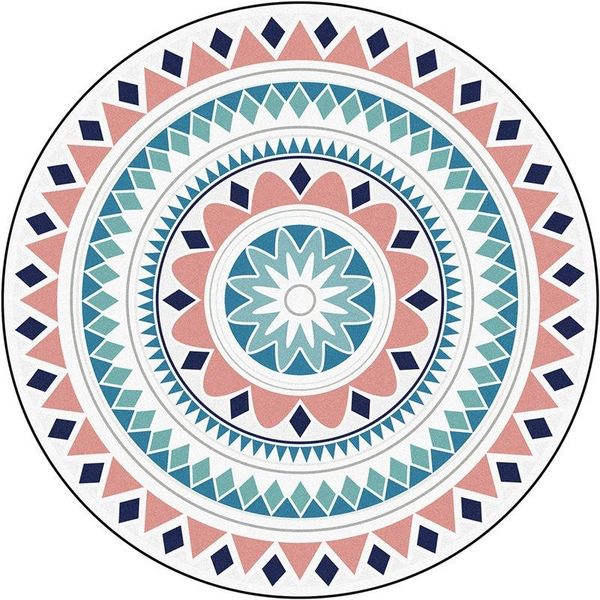 

ethnic style pink green geometric flower round bedroom door living room short crystal velvet non-slip mat carpets