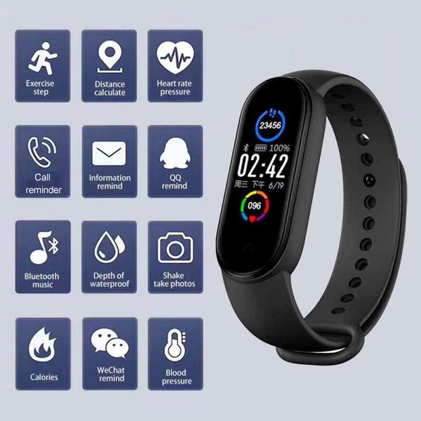 M5 Smart Band IP67 Pulseira Impermeável Esporte Relógio Homens Mulher Pressão Sanguínea Monitor de Frequência Heart Fitness Pulseira para Android Ios Conveniente e Prático