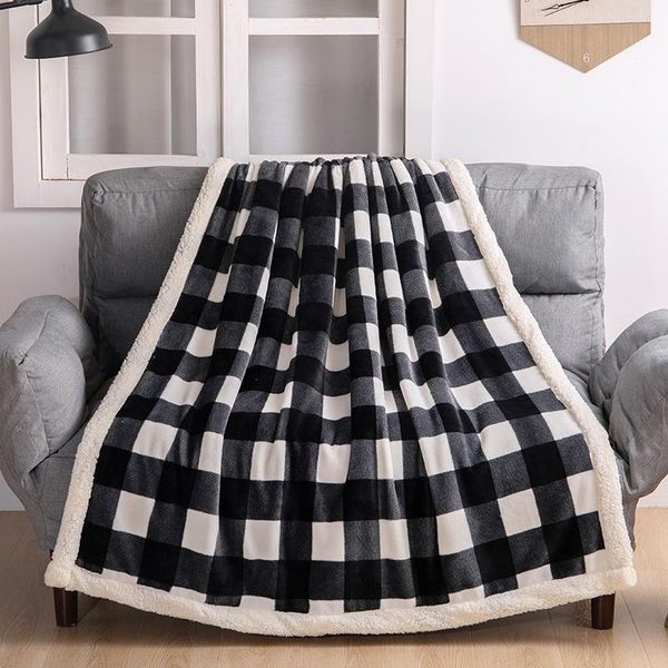 

blankets thicken warm lamb cashmere blanket fashion plaid sofa bed soft sherpa flannel double layer fluffy 130x150cm