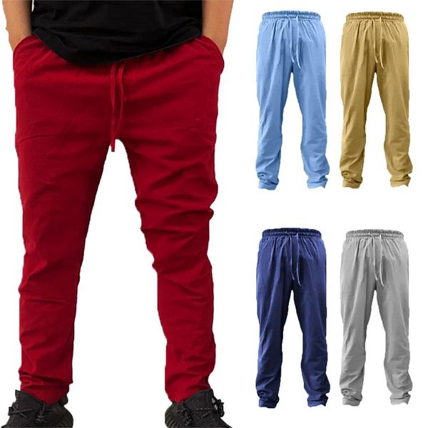 

men's pants casual trousers cotton linen loose straight beach vacation, Black