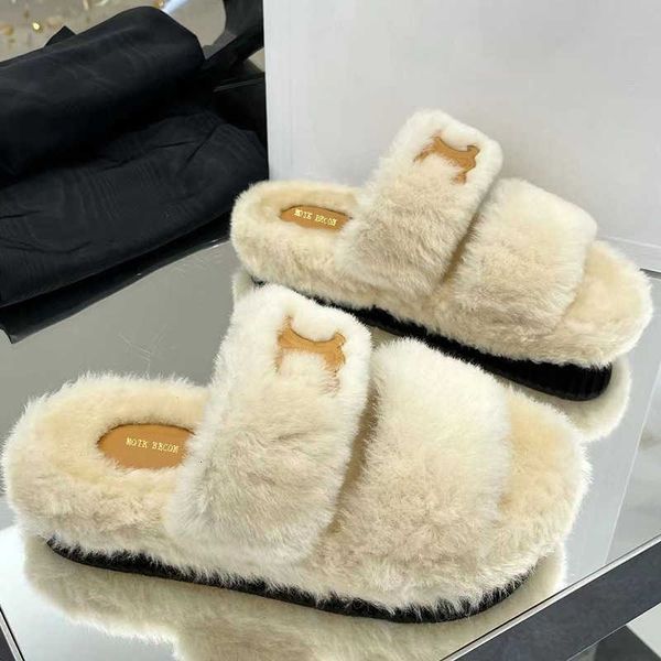 

2021 triumphal arch thick bottom wool sandal's leisure wear versatile lazy flip flops outside the home, Black