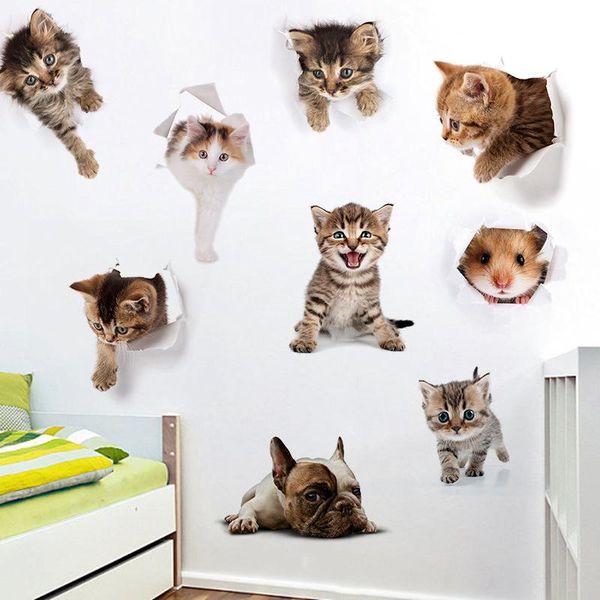 

wall stickers cute cat mouse dog sticker toilet home decoration bedroom living room decor cabinet refrigerator post paper