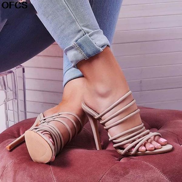 

fashion women sandals high heel slippers female mule peep toe pumps cut out shoes, Black
