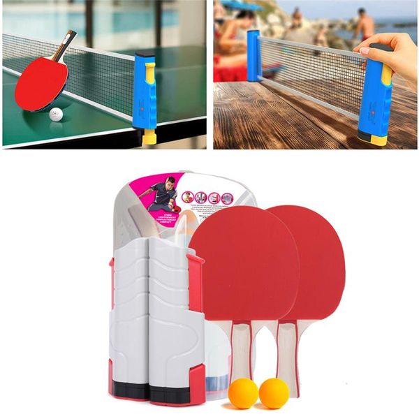 

professional pong paddle set with retractable net balls posts (4-star) regulation table tennis rackets grip raquets