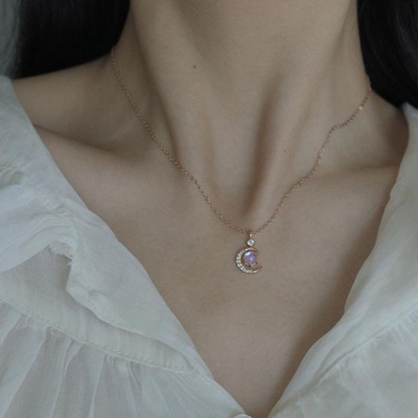

chains fashion ladies necklace copper inlaid natural stone 2021 moon exquisite jewelry gift, Silver