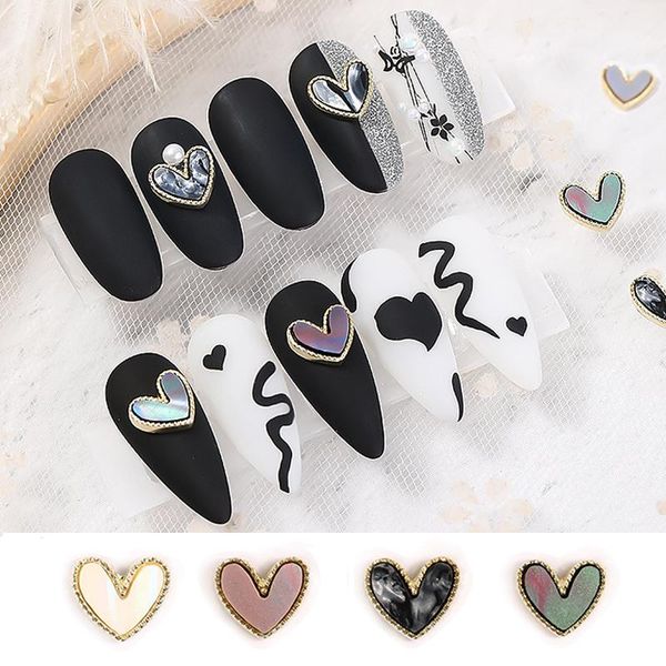 

nail art decorations 5pcs/pack nails 3d decorative rhinestone gems/ fritillary iridescence heart charms for manicure "love" orname, Silver;gold