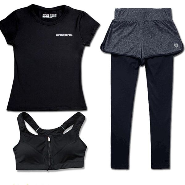 

yoga outfits women sport 3pcs set exercise suit letter short sleeved t-shirt running zipper bra with pad two in one heart pants qick dry, White;red
