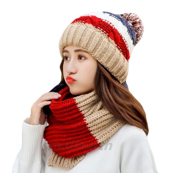 

hats, scarves & gloves sets 2021 autumn winter women warm hats girl knitted scarf two pieces set gorros casual cap chapeu feminino bone, Blue;gray