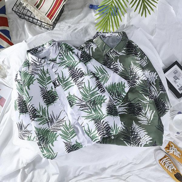 

summer short sleeve shirt men large size casual shirts men's blouse hawaii beach clothing males printed fashion button 2021, White;black