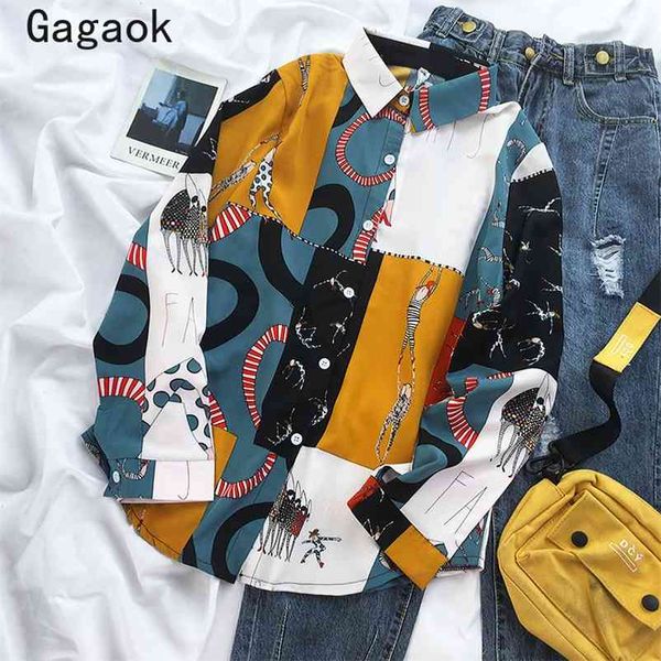 

women blouses spring autumn streetwear patchwork full lapel shirt loose casual harajuku wild fashion blouse 210531, White