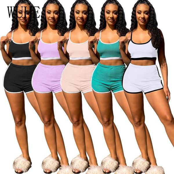 

women's tracksuits yeya sports fitness 2 sets spaghetti strap sleeveless hollow out tanks short pants summer casual party outfits, Gray