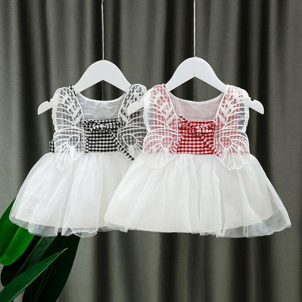 

girl's dresses summer casual baby girls sleeveless strap western style dress with angel wings design cotton kids toddler sundress, Red;yellow
