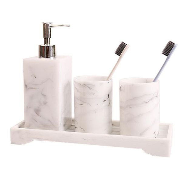 

marble texture bathroom supplies black four-piece resin accessories with dispenser toothbrush holder soap bath accessory set