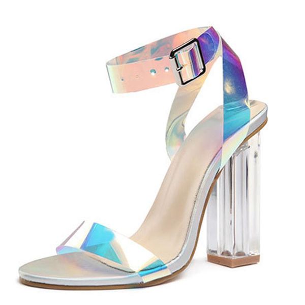

sandals summer open toe high heels ladies transparent heel party shoes gradient fashion pvc, Black