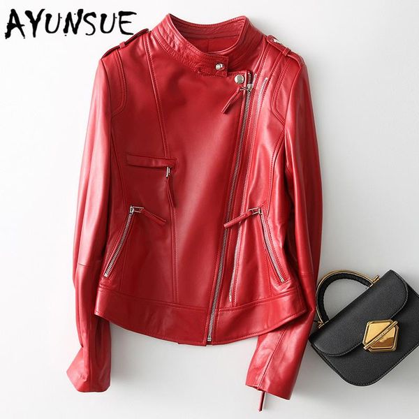 

100% real leather female jacket streetwear skeepskin coat fashion casual korean elegant punk short jackets 68625 women's & faux, Black