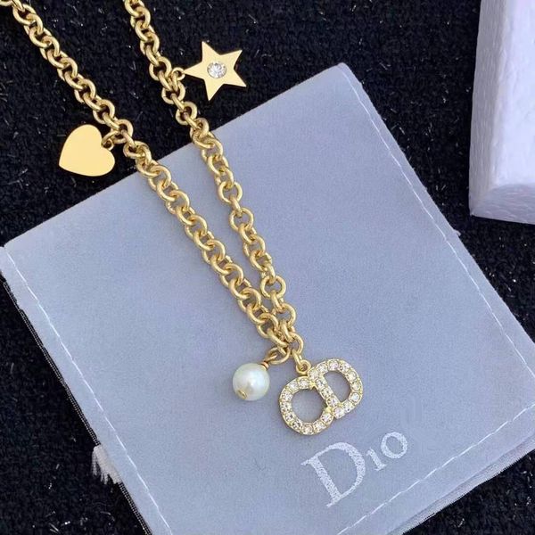 

family letter neck chain female 2021 new fashion tassel star pearl necklace, Silver