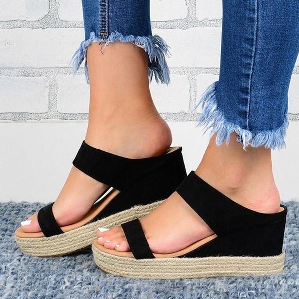 

slippers 2021 summer retro wedge slides women's causal comfortable woman soft pu leather female shoes plus size 34-43, Black