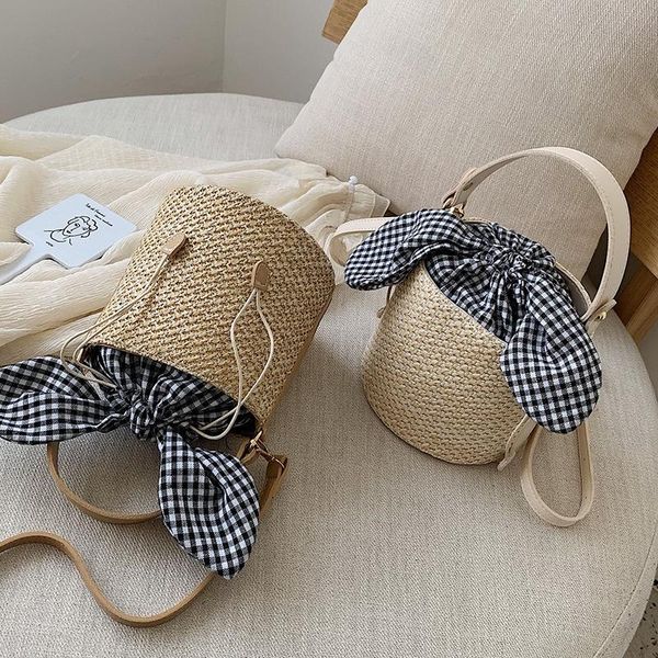 

evening bags fashion shoulder bag for women mini straw handbags polka dot bow bucket bolsa feminina #25