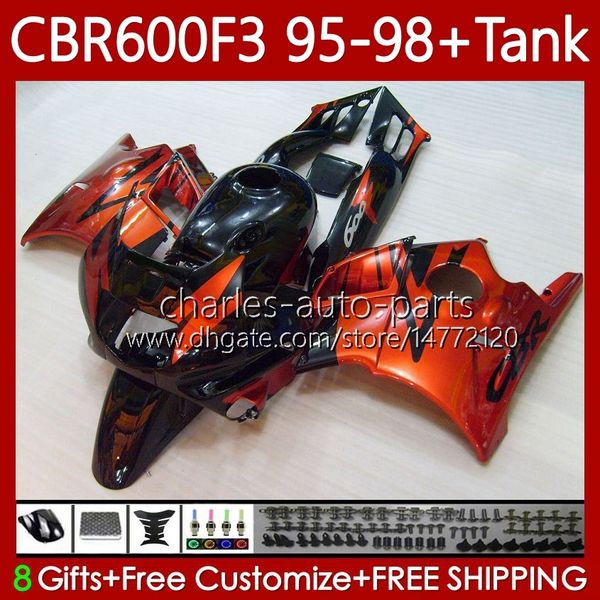 Corpo + Tanque para Honda CBR600 CBR 600 F3 FS CC 600F3 95 96 97 98 Orange Black Bodywork 64No.76 CBR600F3 CBR600FS 600CC 1995 1996 1997 1998 600FS CBR600-F3 95-98 Fairings Kit