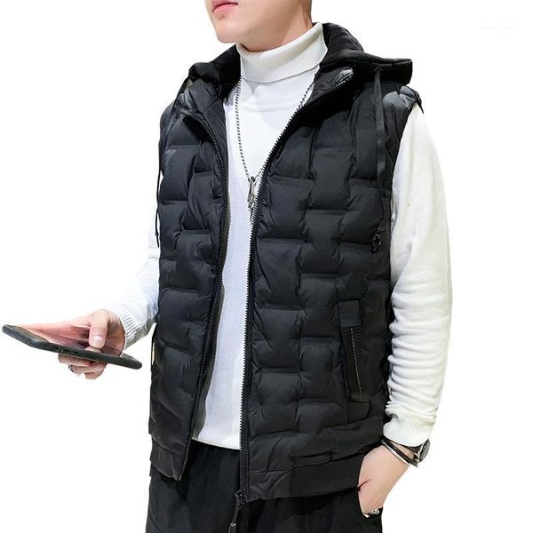 

men's vests outerwear waistcoat casual thickening cotton down vest winter jacket warm for men hooded man sleeveless, Black;white