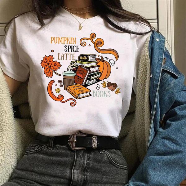 

tees graphic mujer camisetas women t shirt autumn cute thanksgiving fall halloween print clothes female, White