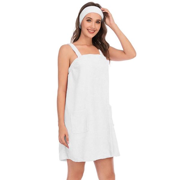 

towel bathrobe absorbent women bath with pockets beach home solid elastic fast drying spa sauna mini sleeveless soft