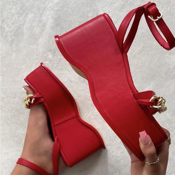

sandals 2021 for dropship big size 43 sale casual brand chains leisure chunky heels summer ankle strap women platform shoes, Black
