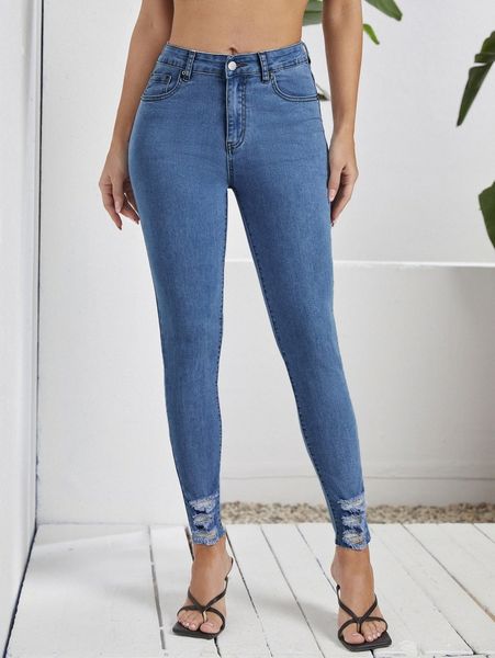 

high stretch ripped skinny jeans y0xz#, Blue