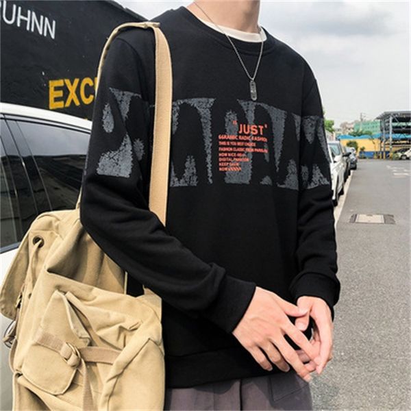 

2021 autumn new long sleeve sweater round neck pullover student thin hip hop loose fashion men's wear, Black