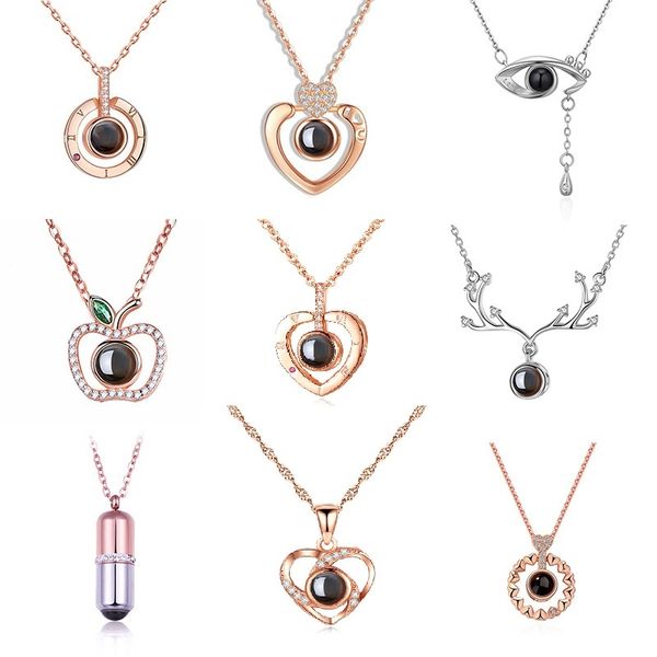 

round heart pendant necklace for women with unique projection function 100 language "i love you" love necklaces jewelry gift, Silver
