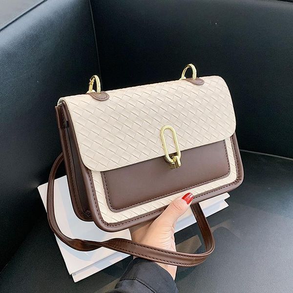 

evening bags contrast color pu leather crossbody for women 2021 simple small flap shoulder bag fashion female travel handbags and purses
