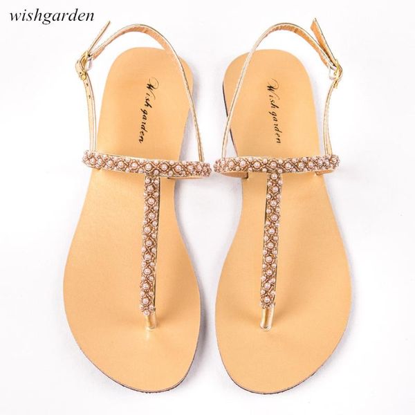 

women`s fashion summer bohemia pearl sandals women casual beach shining boho shoes t-strap thong flip flops slippers, Black