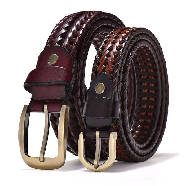 

belts braided belt for men women woven luxury genuine leather cow straps hand knitted designer jeans girdle, Black;brown
