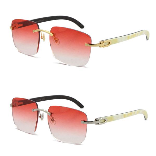 Großhandel echtes natürliches Weiß innen schwarz Büffelhorn randlose Sonnenbrille Damen Metall Sonnenbrille C Dekoration 18K Gold Rahmen UV400 Linse quadratische Rahmen Größe: 55