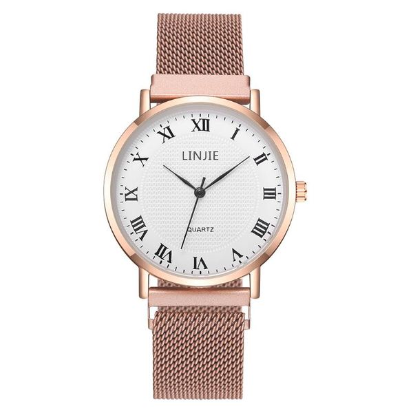 

wristwatches men's business roma dial watches simple stainless steel magnetic mesh belt analog quartz watch relogio masculino, Slivery;brown