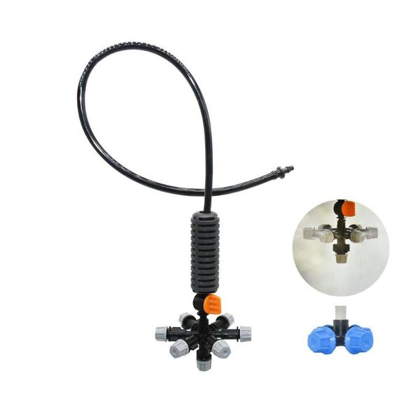 

10set greenhouse hanging misting nozzle with valve cross water fog sprinklerse humidify garden patio watering equipments