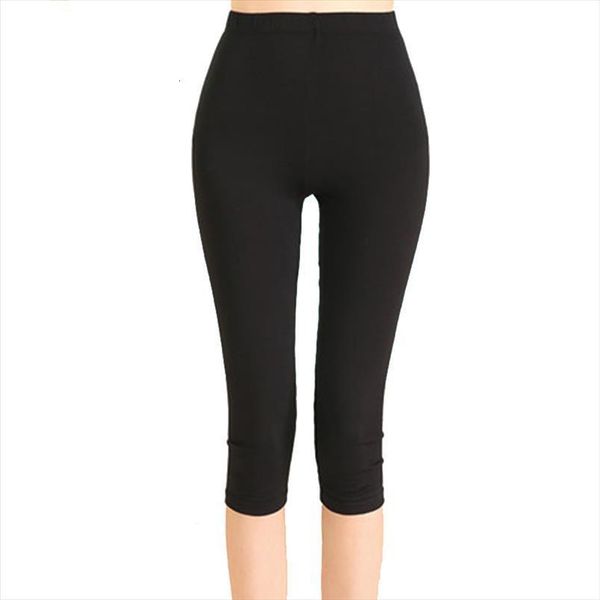 

ygyeeg imitation cowboy print womens legging high waist slim elastic capri pants mid calf fitness mujer clothes, Black