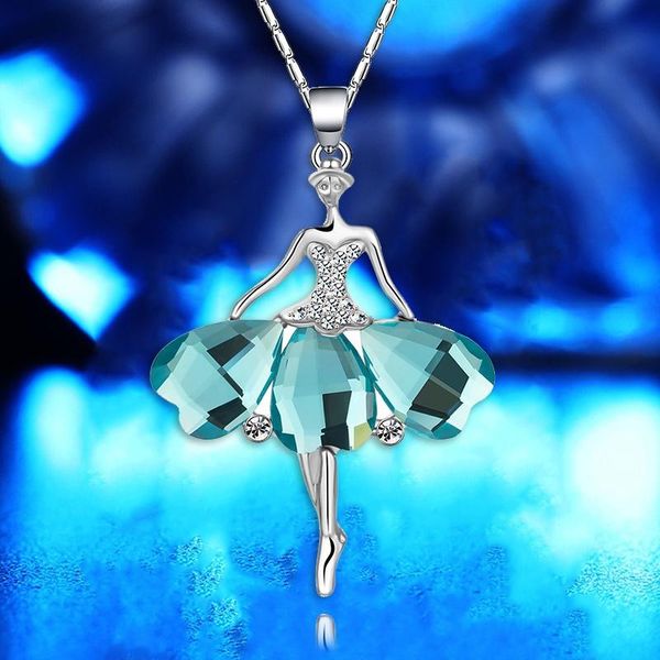 

pendant necklaces fashion silver color lovely gemstone dancing girl necklace for women ballerina metal chain