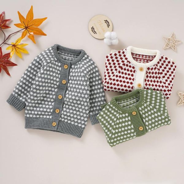 

pullover spring autumn toddlers knitted cardigan baby boys girls dot round collar long sleeve single-breasted outwear casual, Blue
