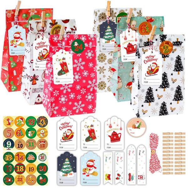 

gift wrap 24sets numbers candies santa claus sticker snowman bags packaging kraft paper merry christmas