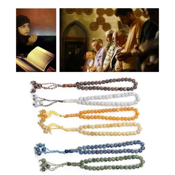 

beaded, strands tasbih prayer 33 worry beads misbaha islamic rosary bead necklace bracelet 6 colors with rhinestone decor, Black